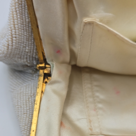 Vintage Ivory Beaded Handbag Embroidered Rose Floral Envelope Clutch French - Picture 11 of 16